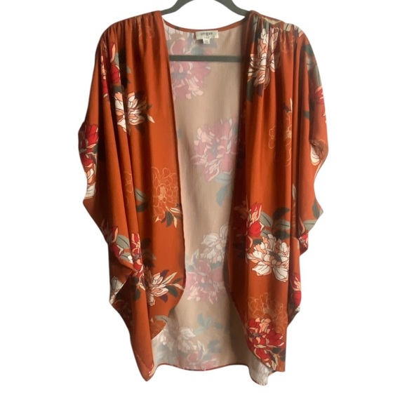 Umgee Size Small Kimono Open Front Floral Burnt Orange Longlined Tropical Boho - Picture 1 of 7